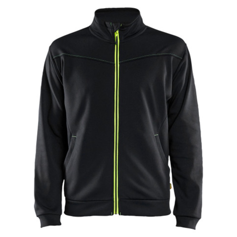 BLAKLADER Sweater Jacket | 3362 Mens Black / High Vis Yellow Full Zip Sweater Jacket in Polyester Fleece