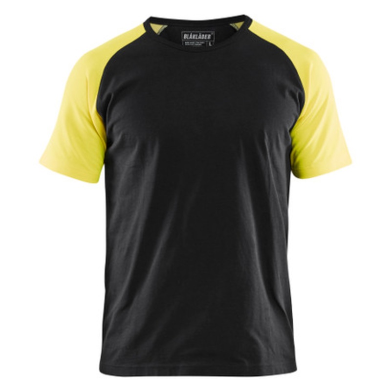 BLAKLADER T-Shirt  | 3515  Black / High Vis Yellow Work T-Shirt in Cotton