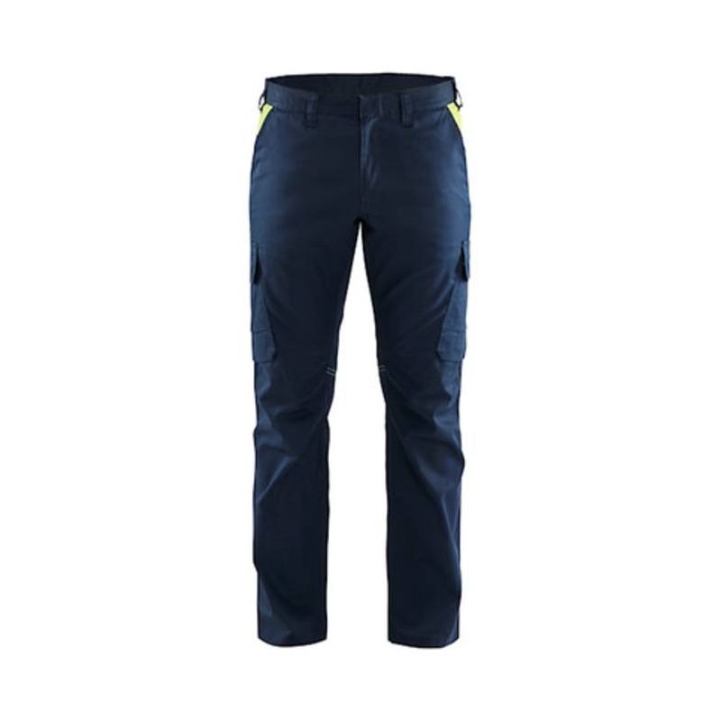 BLAKLADER Trousers | 1444 Industry Dark Navy Blue / Yellow Trousers with Scratch Free 2-Way Stretch