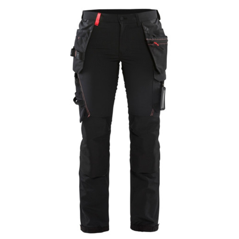 BLAKLADER Trousers | 7192 Womens Craftsman Black / Red Trousers with Kneepad Pockets and Holster Pockets 4-Way Stretch