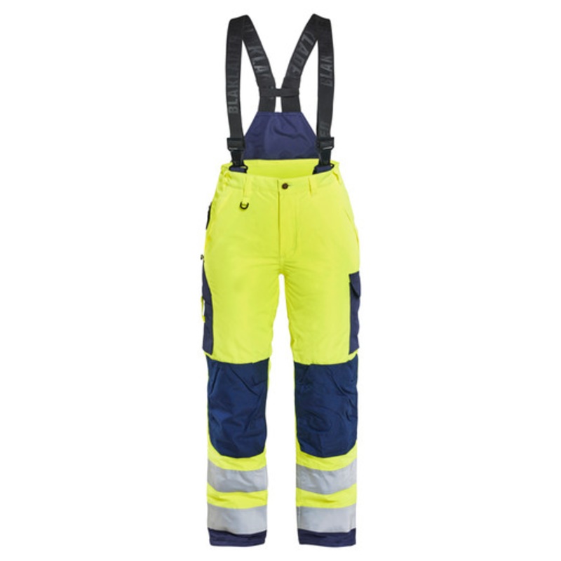 BLAKLADER Trousers | 7885 Womens Winter High Vis Yellow / Navy Blue Trousers with Kneepad Pockets in Polyester Waterproof