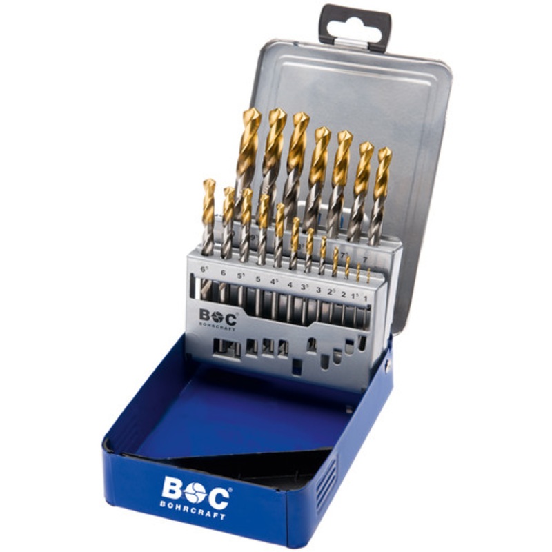 BOHRCRAFT Drill Bits | 1124 TiN Twist Drill Bits 19 pc Set 1-10mm in Steel