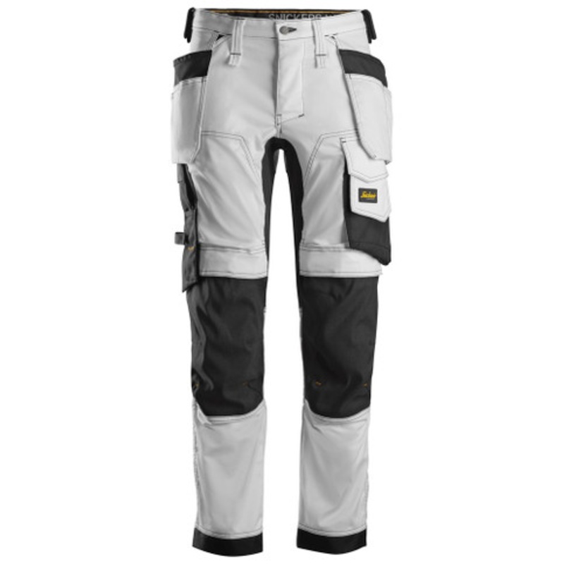 SNICKERS Trousers | 6241 White Painters Trousers with Kneepad Pockets and Holster Pockets in 2-Way Stretch