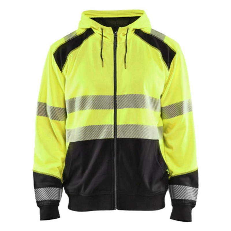BLAKLADER Hoodie Jacket | 3546 High Vis Yellow/Black Hoodie with Full Zip and Reflective Tape in Polyester