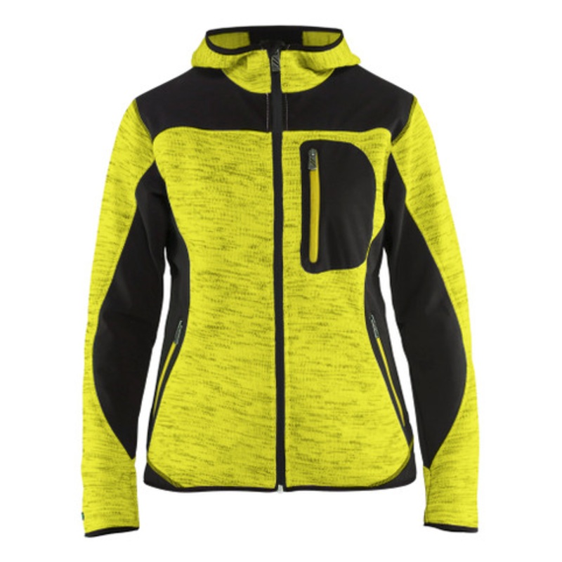 BLAKLADER Hoodie Jacket | 4931 High Vis Yellow Womens Jacket Hoodie with Full Zip and Knitted in Polyester