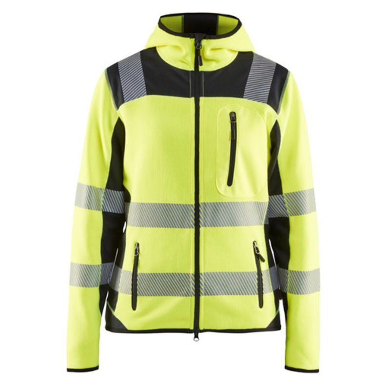 BLAKLADER Hoodie Jacket | 4967 High Vis Yellow/Black Womens Jacket Hoodie with Full Zip and Knitted in Polyester