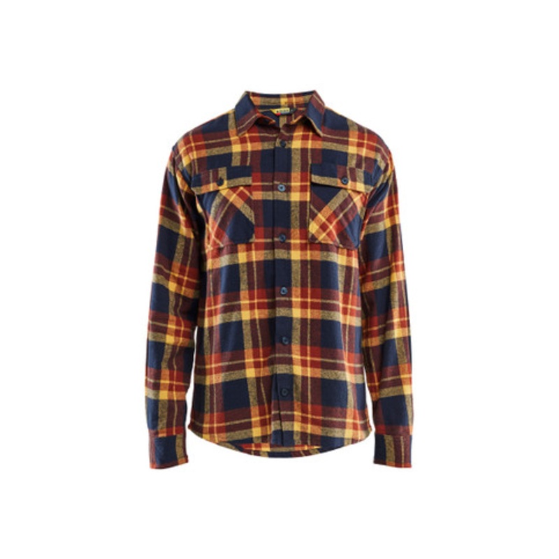 BLAKLADER Shirt | 3288 Burnt Red / Navy Shirt with Long Sleeves Flannel in Cotton