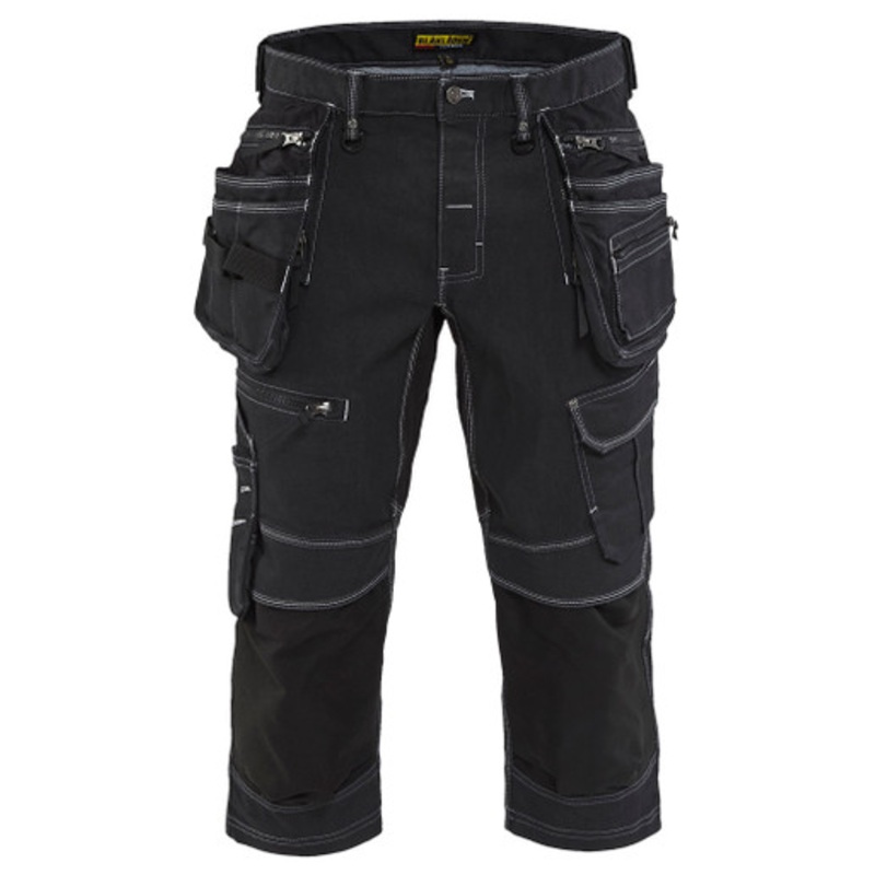 BLAKLADER Shorts | 1991 Mens Craftsman Black Shorts with Kneepad Pockets Holster Pockets Denim with Stretch