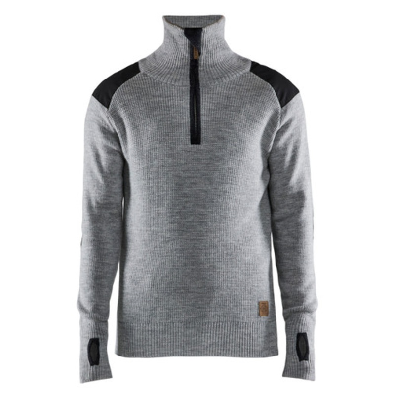 BLAKLADER Sweater | 4630 Grey Melange 1/4 Zip Sweater in Wool