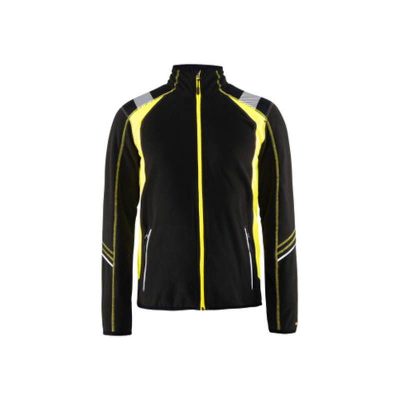 BLAKLADER Sweater Jacket | 4993 Mens Black / High Vis Yellow Full Zip Sweater Jacket with Reflective Tape Polyester Fleece