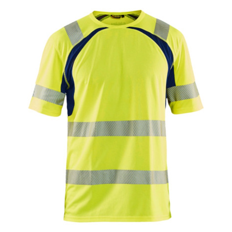 BLAKLADER T-Shirt  | 3397  High Vis Yellow / Navy Blue UV Protection T-Shirt with Reflective Tape Polyester
