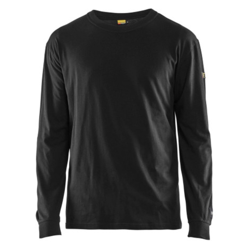 BLAKLADER T-Shirt  | 3483 Black Long Sleeve Flame Resistant T-Shirt in Anti-Flame Cotton