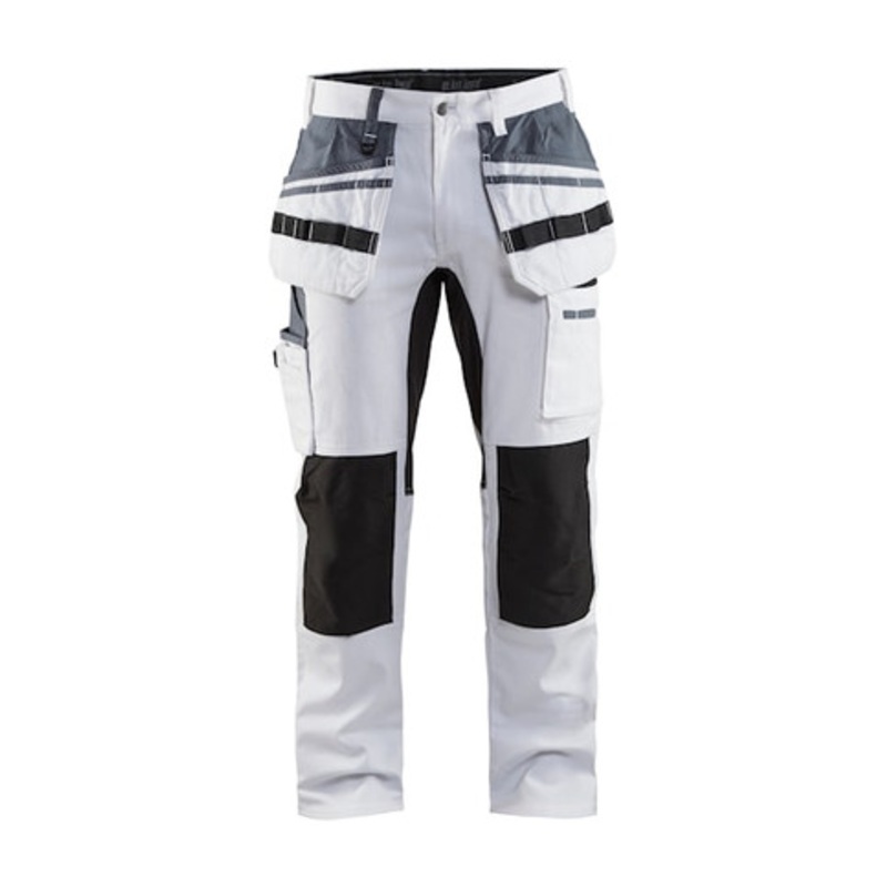 BLAKLADER Trousers | 1910 Mens Painters White / Yellow Trousers with Kneepad Pockets and Holster Pockets Canvas with Stretch