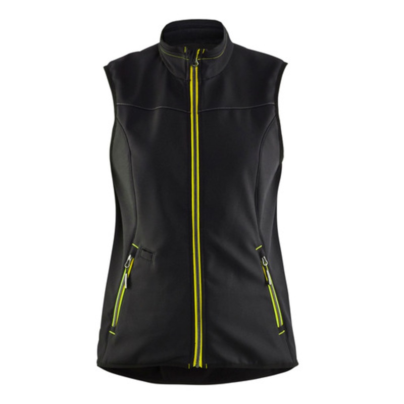 BLAKLADER Vest | 3851 Black/ Yellow Softshell Vest for Women with Fleece Liner