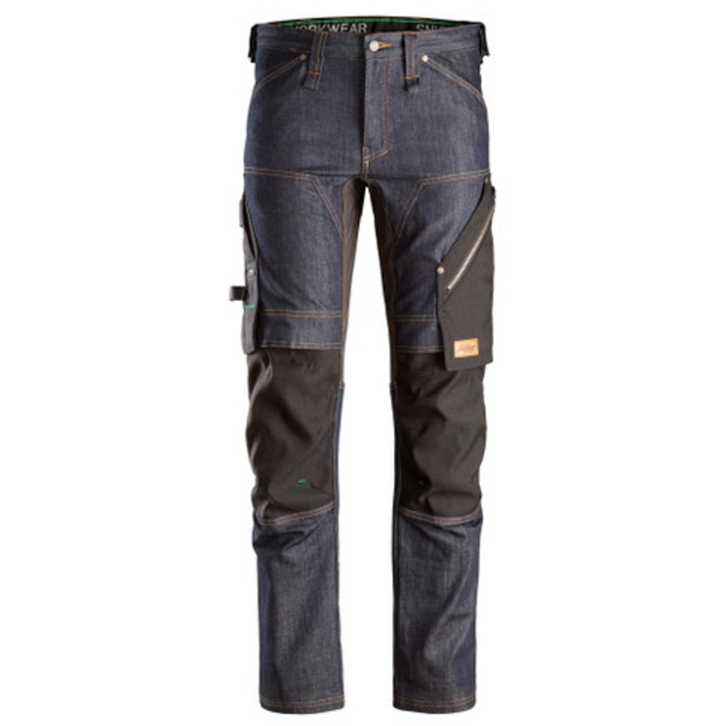 SNICKERS Trousers | 6956 Navy Blue FlexiWork Trousers with Kneepad Pockets and in Denim