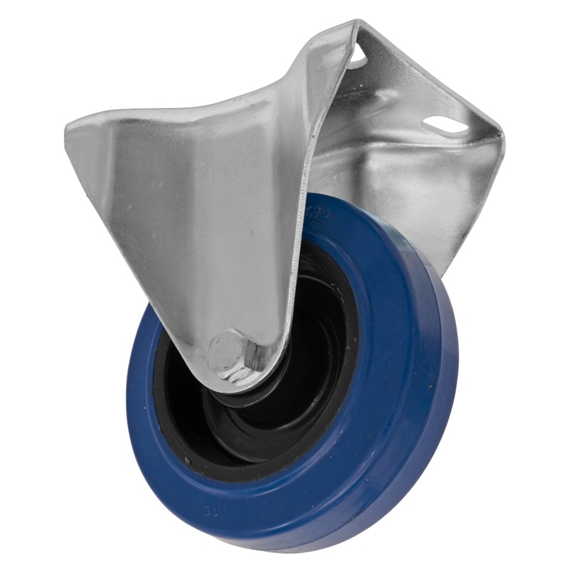 Heavy-Duty Blue Elastic Rubber Fixed Castor Wheel 100mm – Trade – SCW3100FPEM