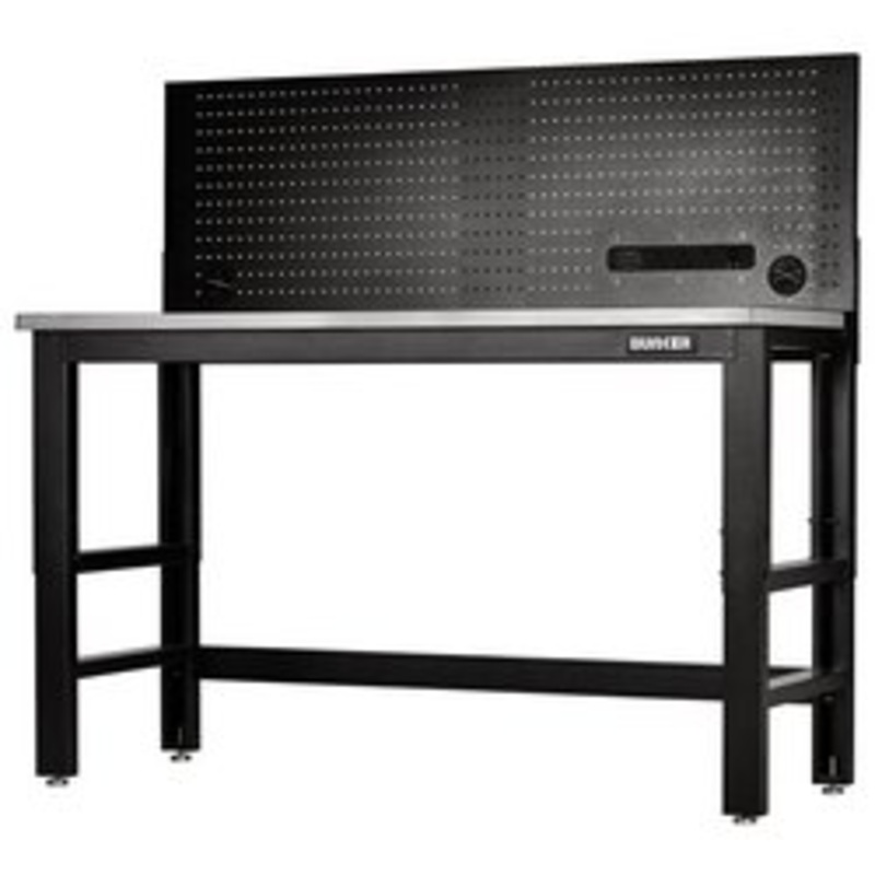 Bunker Workbench With Stainless Steel Worktop And Power Pegboard, 1550Mm | B300-Wb61Sspp