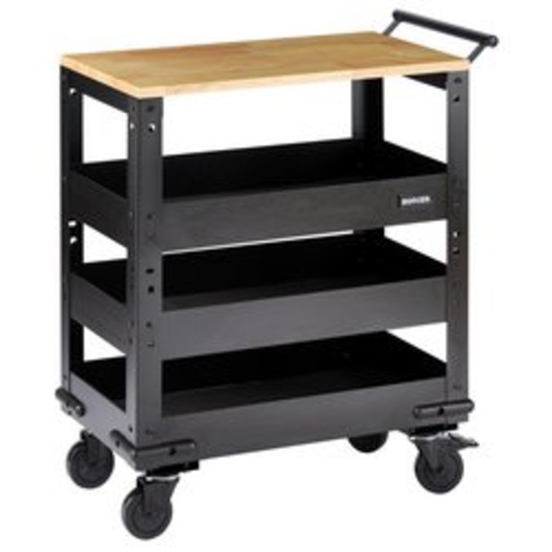 Bunker 3 Tier Trolley With Pull Handle And Hardwood Worktop, 714Mm | B400-3Tcrwood