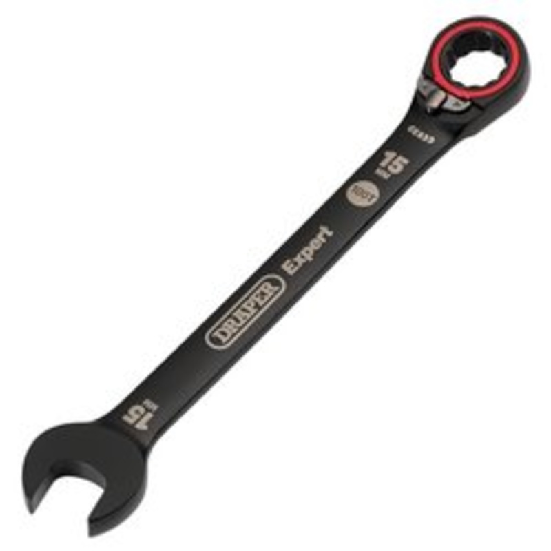 Draper Expert Hi-Torq  Metric Reversible Ratchet Combination Spanner, 15Mm, Black | 8241Rmm/Bk