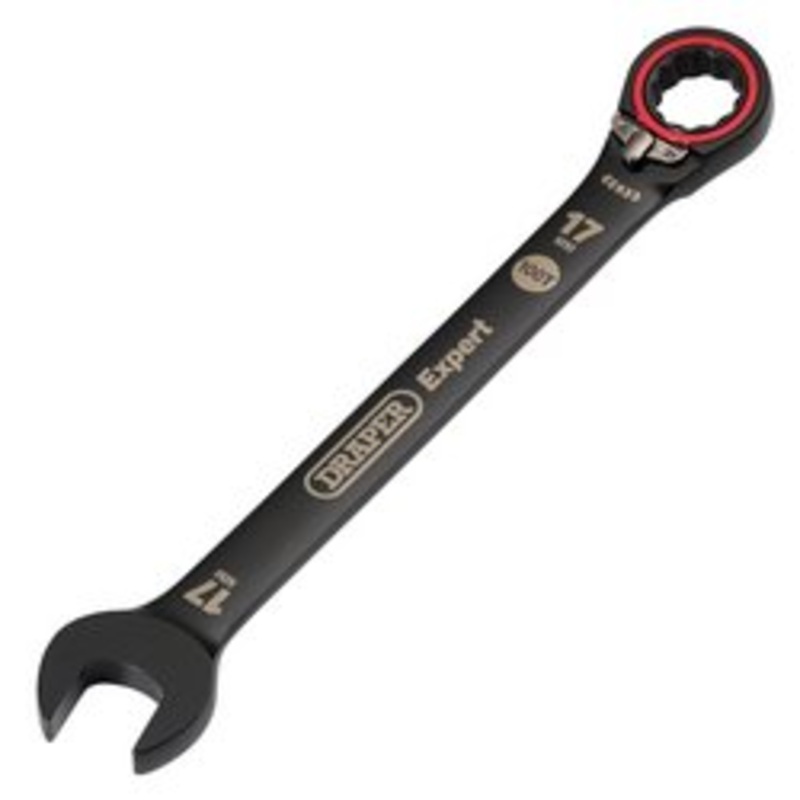 Draper Expert Hi-Torq  Metric Reversible Ratchet Combination Spanner, 17Mm, Black | 8241Rmm/Bk