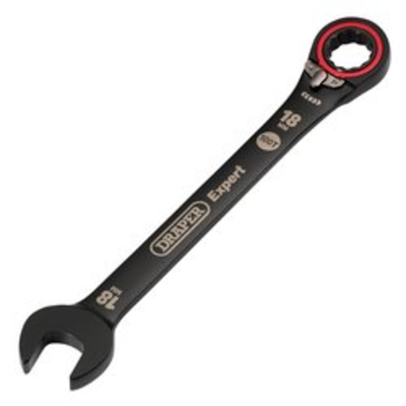 Draper Expert Hi-Torq  Metric Reversible Ratchet Combination Spanner, 18Mm, Black | 8241Rmm/Bk