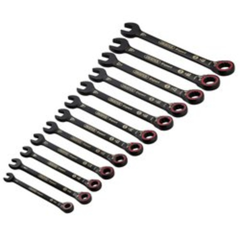 Draper Expert Hi-Torq  Metric Reversible Ratchet Combination Spanner Set, Black (12 Piece) | 8241Rmm/Bk/12