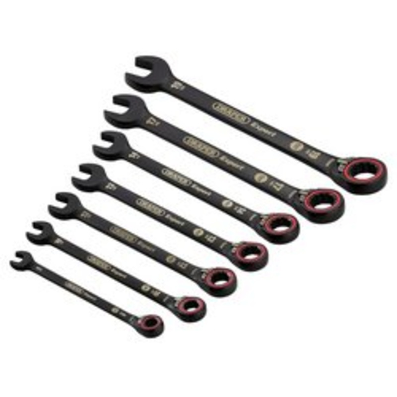 Draper Expert Hi-Torq  Metric Reversible Ratchet Combination Spanner Set, Black (7 Piece) | 8241Rmm/Bk/7