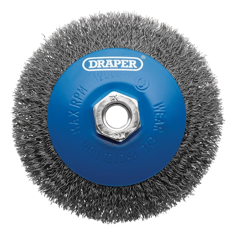 Draper Steel Bevelled Crimped Wire Wheel Brush, 115mm, M14 – WBW1