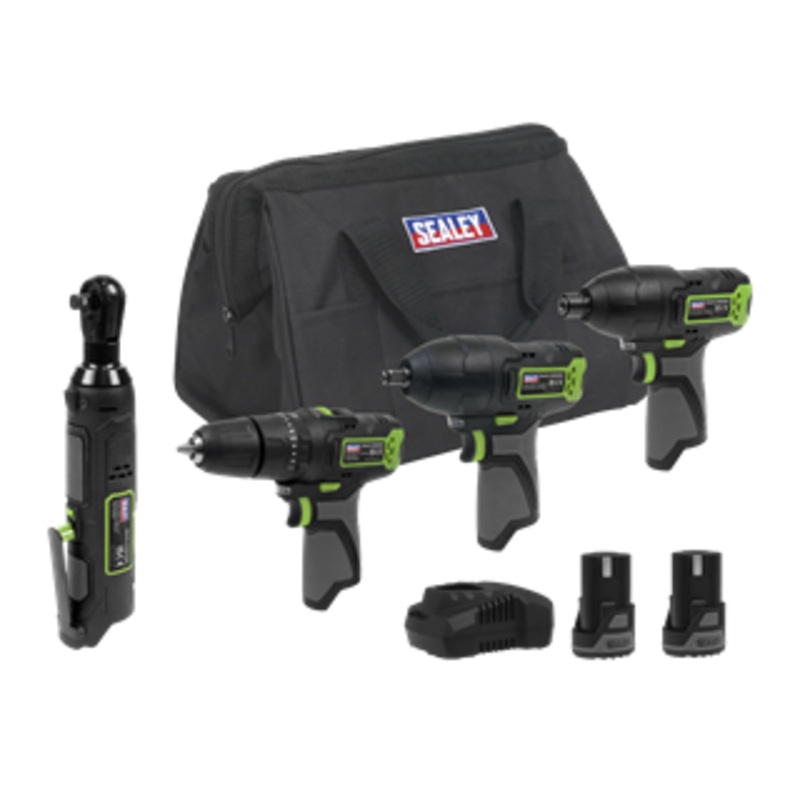 Sealey | 4 x SV10.8 Series Cordless Combo Kit 10.8V – 2 Batteries & Euro Plug – CP108VCOMBO2EU