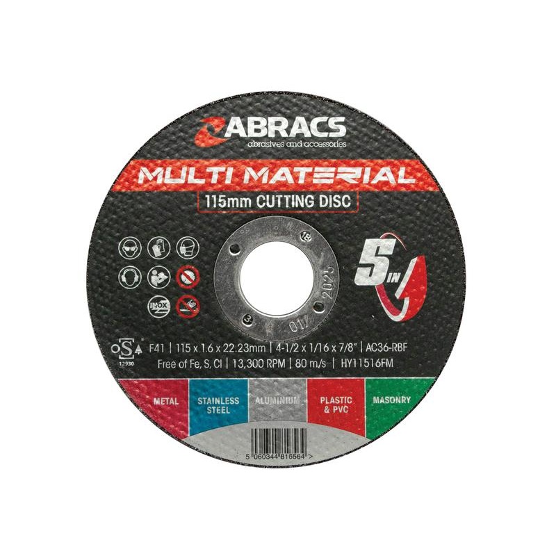 Metal & Stone Cutting Disc 115 x 1.6 x 22mm AC36-RBF – Sparex Part No. S.165968