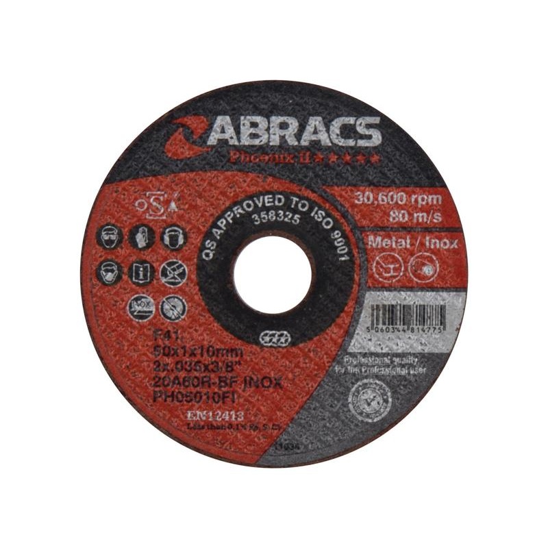 Metal | INOX Slitting Disc – Premium Phoenix II 5* 50 x 1 x 10mm 20A60RBF – Sparex Part No. S.164802