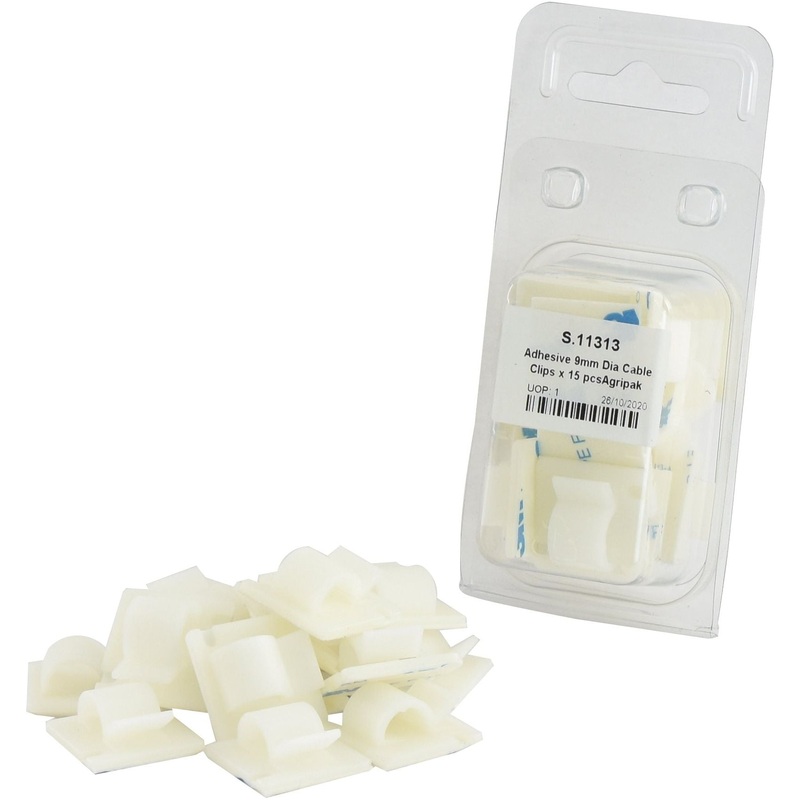 Adhesive 9mm Dia Cable Clips x 15 pcsAgripak – S.11313