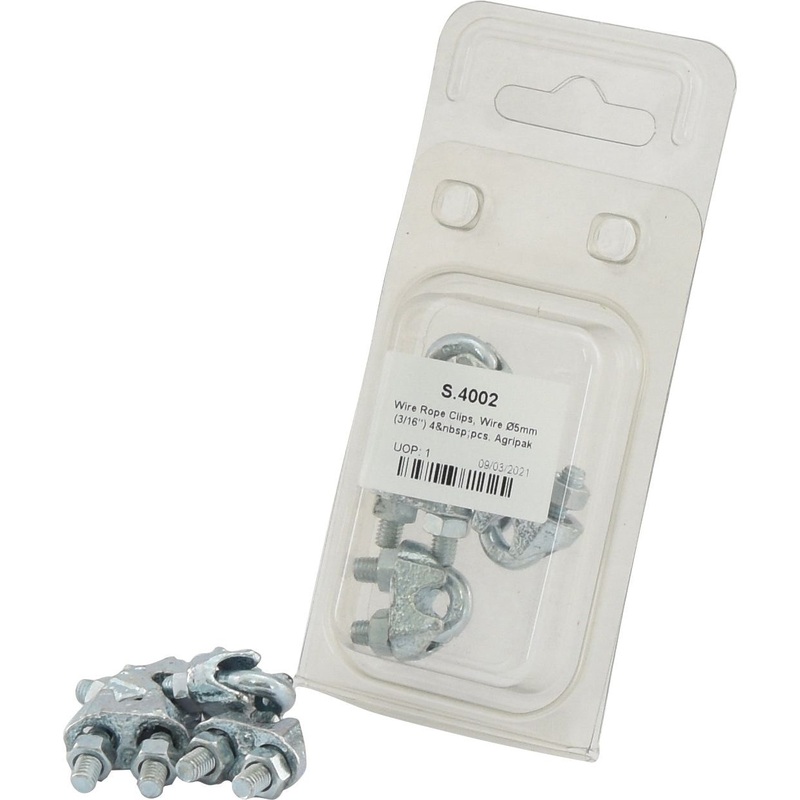 Wire Rope Clips, Wire 5mm (3/16”) 4 pcs. Agripak | Sparex Part No.S.4002