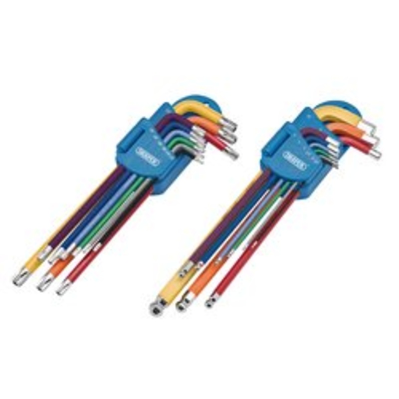 Draper Tx-Star Security & Hex Metric Long Arm Key Set, Colour Coded (18 Piece) | Tx/H/Twinl