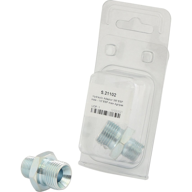 Hydraulic Adaptor 3/8” BSP Male x 1/2” BSP Male (Agripak 1 pc.) | Sparex Part No.S.21102