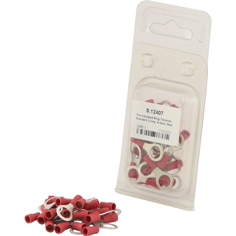 Pre Insulated Ring Terminal, Standard Grip, 8.4mm, Red (0.5 – 1.5mm) (Agripak 25 pcs.) – S.12407