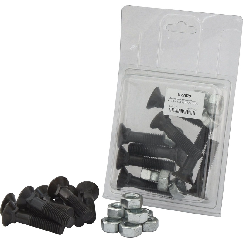 Round Countersunk Square Hex Bolt & Nut (TFCC) – M12 x 55mm, Tensile strength 8.8 (8 pcs. Agripak) | Sparex Part No.S.27579