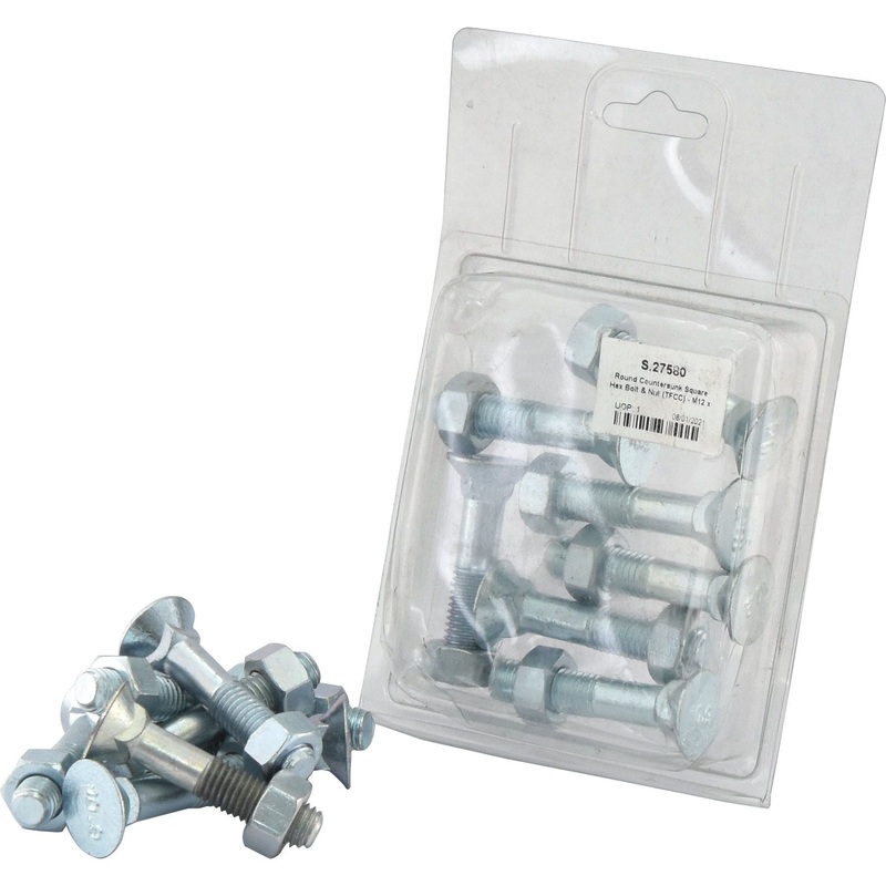 Round Countersunk Square Hex Bolt & Nut (TFCC) – M12 x 55mm, Tensile strength 8.8 (8 pcs. Agripak) | Sparex Part No.S.27580