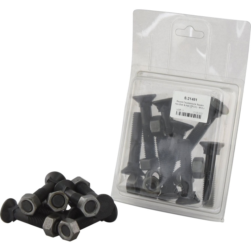 Round Countersunk Square Hex Bolt & Nut (TFCC) – M12 x 60mm, Tensile strength 12.9 (8 pcs. Agripak) | Sparex Part No.S.21481