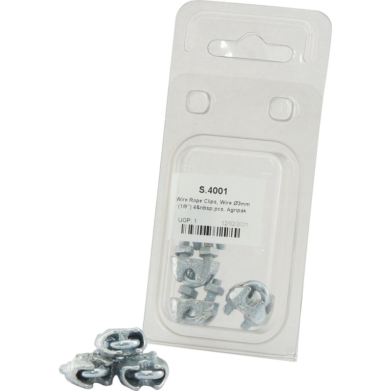 Wire Rope Clips, Wire 3mm (1/8”) 4 pcs. Agripak | Sparex Part No.S.4001