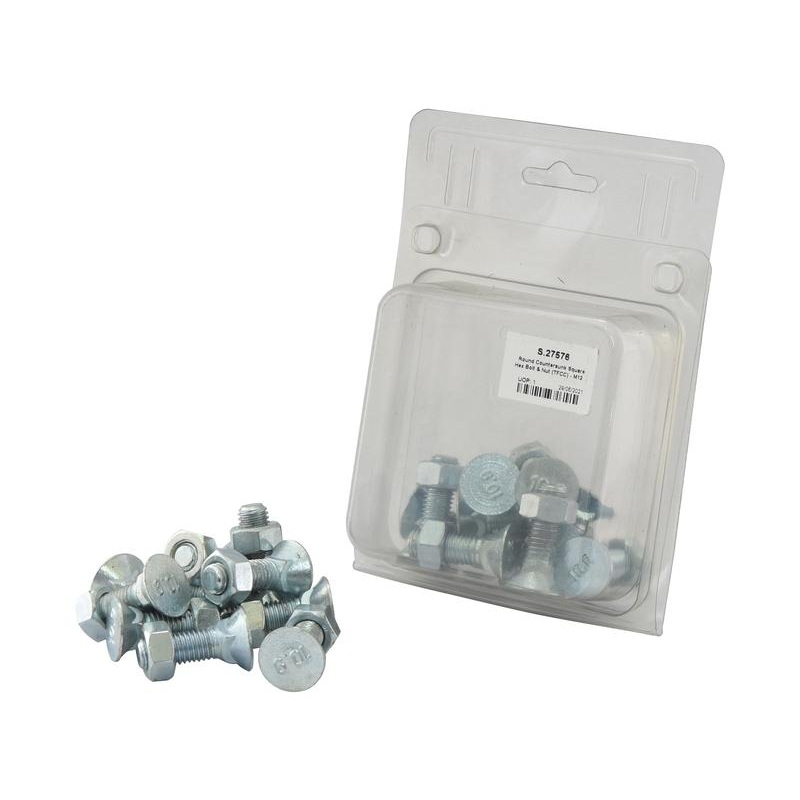 Round Countersunk Square Hex Bolt & Nut (TFCC) – M12 x 40mm, Tensile strength 8.8 (10 pcs. Agripak) – Sparex Part No. S.27576