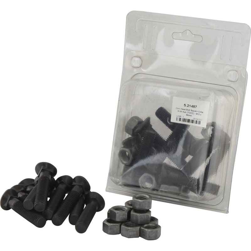 Oval Head Bolt Square Collar With Nut (TOCC) – M12 x 60mm, Tensile strength 8.8 (10 pcs. Agripak) | Sparex Part No.S.21487