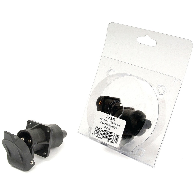 3 Pin Auxiliary Socket, Fixing: 4 Bolts, Male pin (Plastic) (Agripak 1 pc.) | Sparex Part No.S.5233