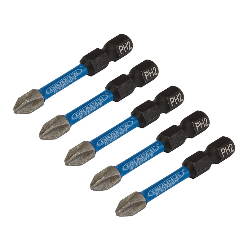 Draper Expert Cross Slot/Ph Type Impact Screwdriver Bits, No.2 X 50mm, 1/4 Hex (Pack Of 5) – IMBH/PH50/5