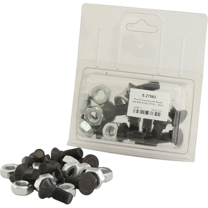 Round Countersunk Square Hex Bolt & Nut (TFCC) – M10 x 25mm, Tensile strength 8.8 (10 pcs. Agripak) | Sparex Part No.S.27563