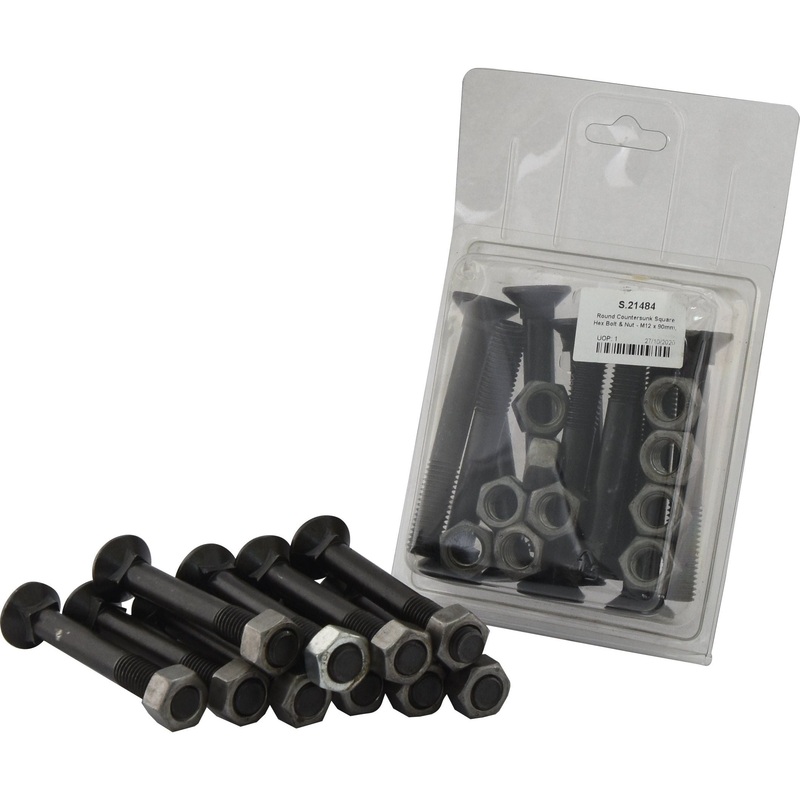 Round Countersunk Square Hex Bolt & Nut (TFCC) – M12 x 90mm, Tensile strength 12.9 (10 pcs. Agripak) | Sparex Part No.S.21484
