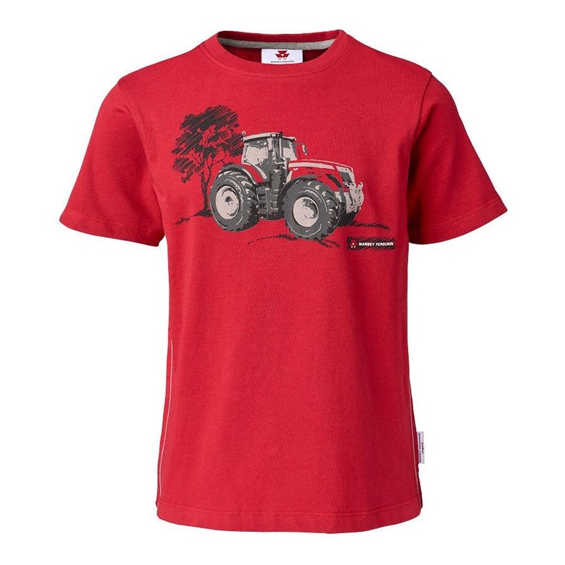Massey Ferguson Kids Red T-Shirt  Tractor Print & Contrast Stitching | X993312216