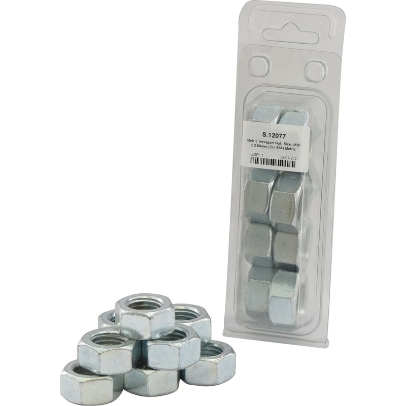 Metric Hexagon Nut, M20x2.50mm (DIN 934) Metric Coarse | Sparex Part No.S.12077