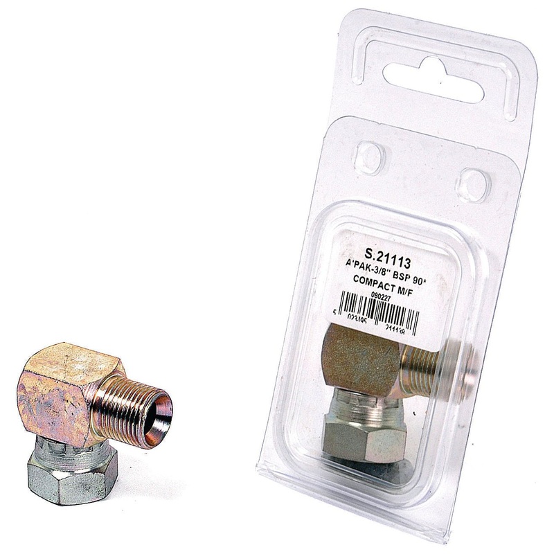 Hydraulic Adaptor 3/8” BSP Male x 3/8” BSP Swivel Female 90 Compact Elbow (Agripak 1 pc.) | Sparex Part No.S.21113