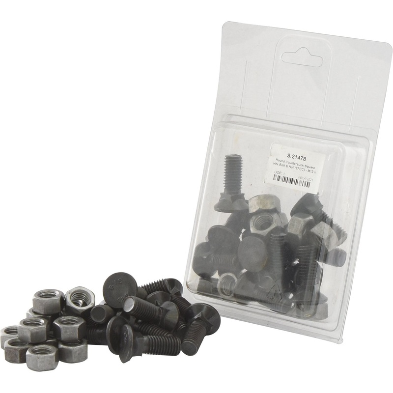 Round Countersunk Square Hex Bolt & Nut (TFCC) – M12 x 35mm, Tensile strength 12.9 (12 pcs. Agripak) | Sparex Part No.S.21478